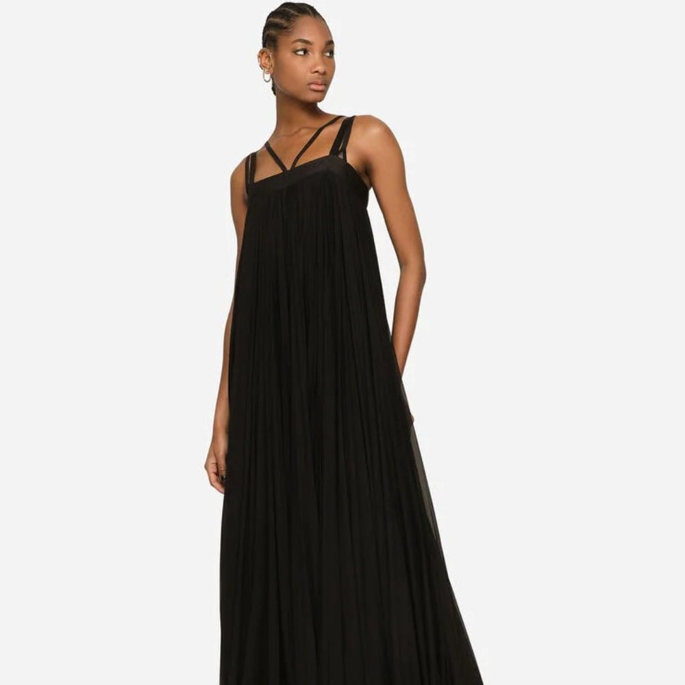 Dolce & Gabbana long pleated tulle maxi dress IT 44